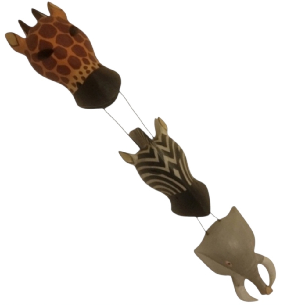 Hand-carved Wooden African Animal Masks Wall Hanging Art Giraffe Zebra Elephant - Picture 5 of 13